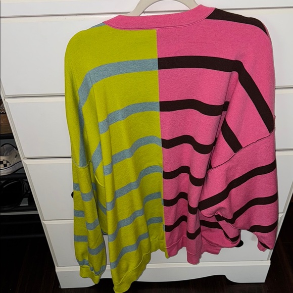 Free People Pink and Green Crew Neck Sweater with Bold Design - Picture 3 of 3